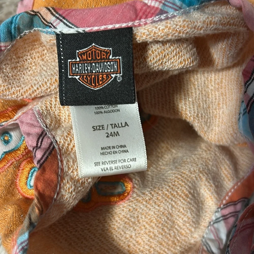 Harley-Davidson girls 24 months onesies jumper orange glitter pastel plaid trim‎